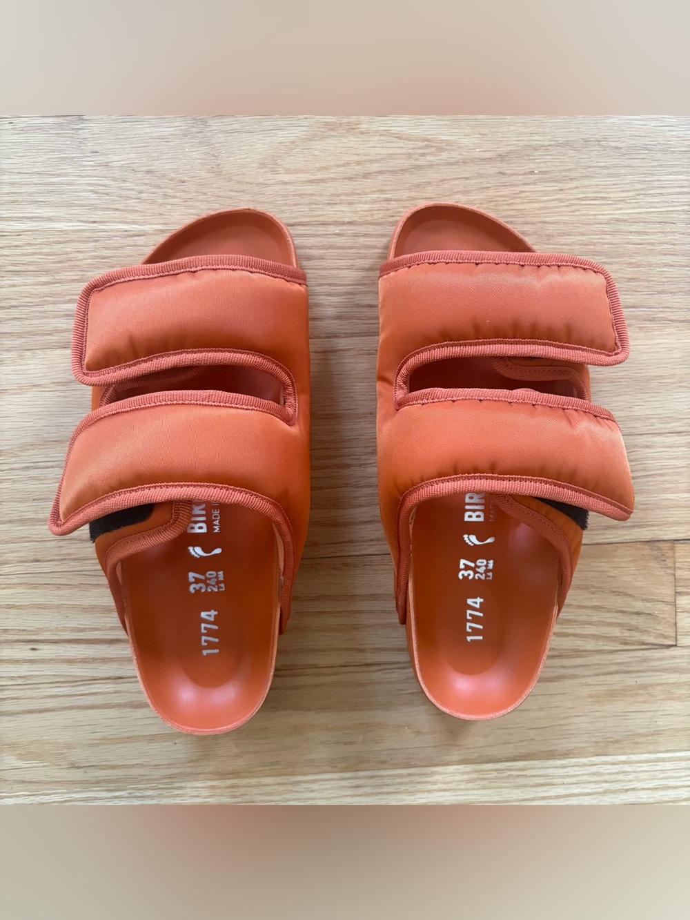 Birkenstock Burnt Orange Puffy Velcro Slide Sandal